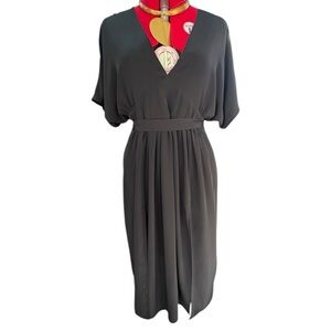 Mary Wyatt black midi dress with tie waist